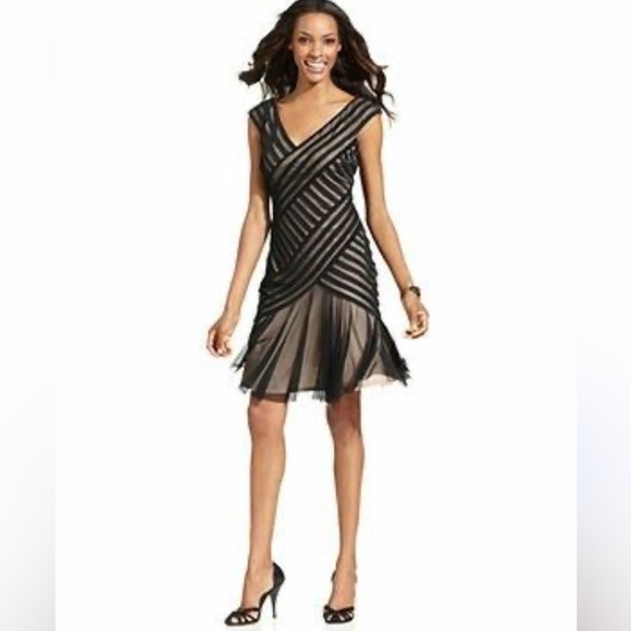 London Times Black Nude Asymmetrical Sheath Dress Size 8 - Picture 1 of 6